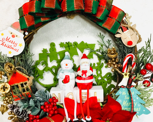 にぎやかサンタとスノーマンのクリスマスリース リース miofioremiki