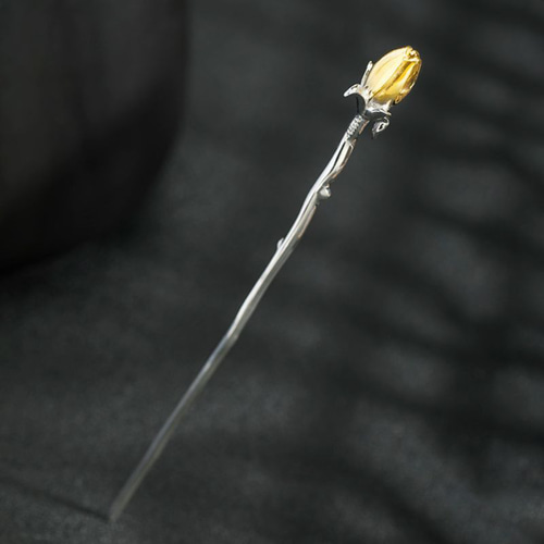 スターリングシルバー製の薔薇かんざし：和装も洋装もマッチK079 