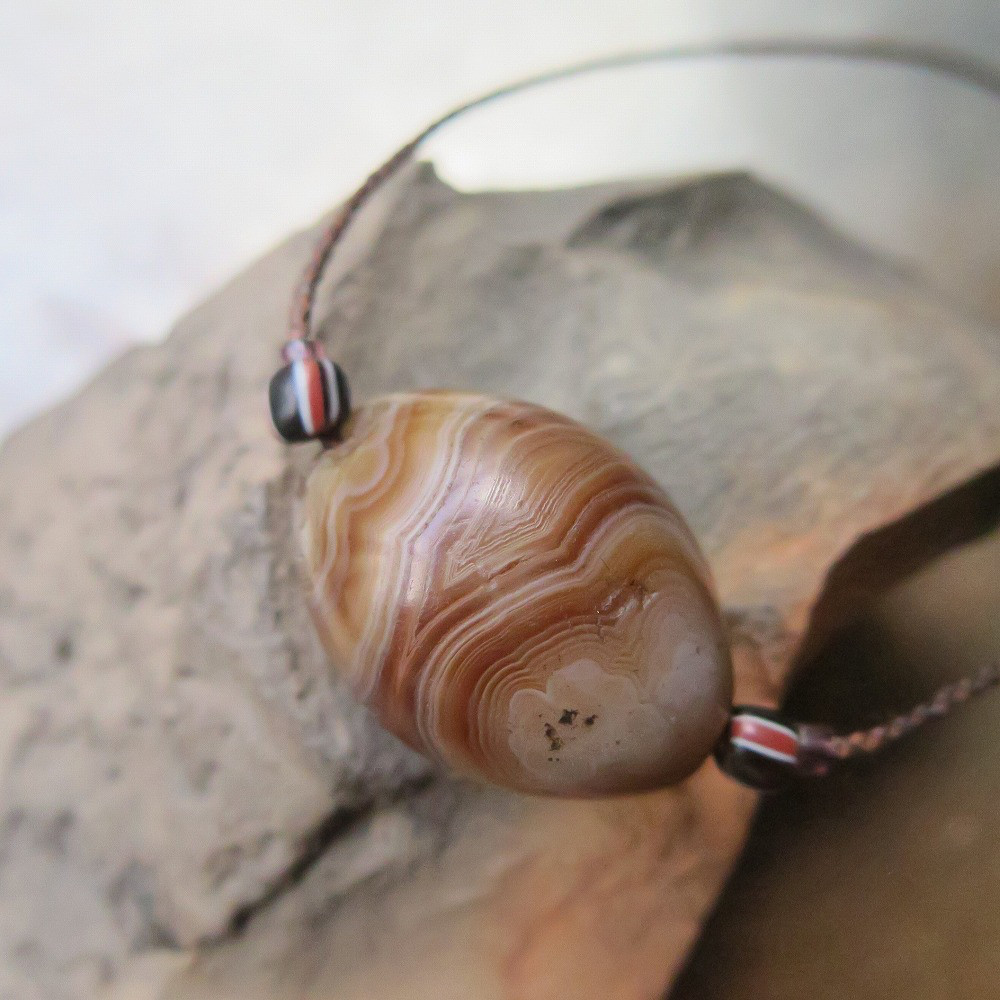 アンティーク　緒　古代瑪瑙　茶　＋　カンネ　ネックレス　千世 chitose