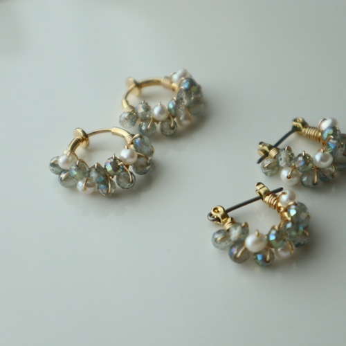 トパーズと淡水パールのフープピアス/イヤリング 11月誕生石