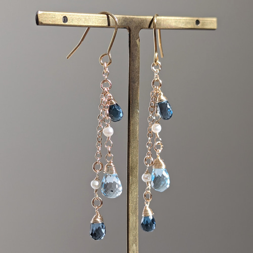 14kgf ロンドンブルートパーズチェーンピアス☆スカイブルートパーズ  