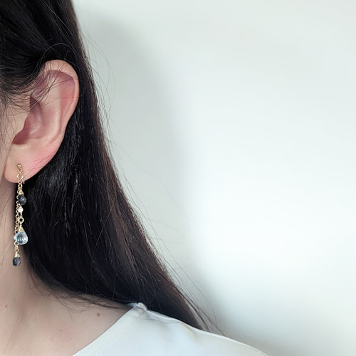 14kgf ロンドンブルートパーズチェーンピアス☆スカイブルートパーズ  