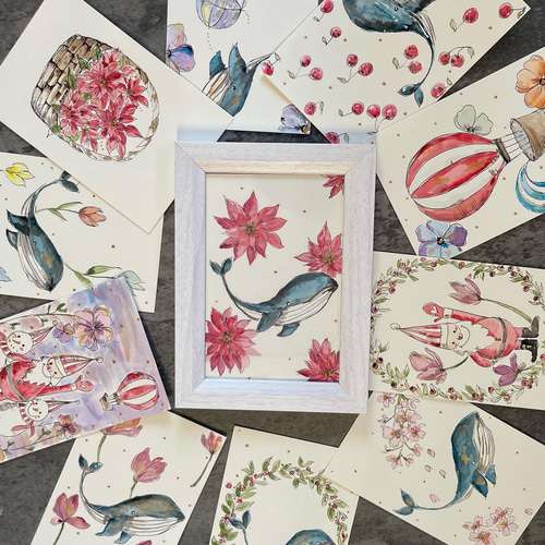 原画・手描きポストカード 月と気球と花 イラスト SISLA5 通販