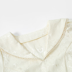 奶油色 月光玫瑰法式少女V領蛋糕連衣裙 海軍領長袖洋裝 含內裡 第4張的照片