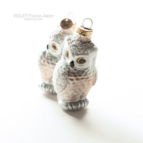 オランダ ガラス製 フクロウクリスマスオーナメント 2カラー