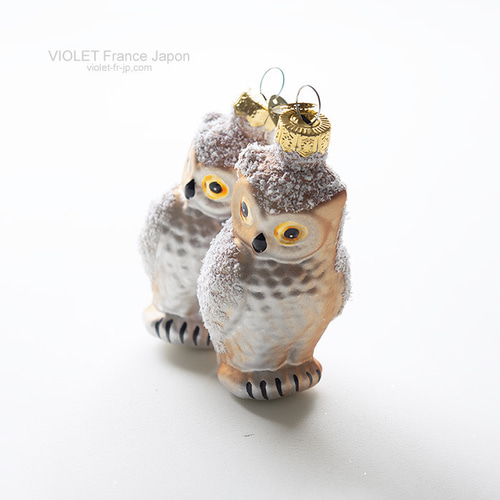 オランダ ガラス製 フクロウクリスマスオーナメント 2カラー