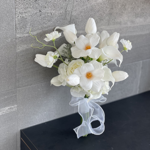 ホワイト　ブーケ　ブートニア ホワイト ブーケ ブートニア