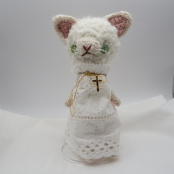 【あみぐるみ】White Star Cat 白い猫 スカラップレース【257】 2枚目の画像