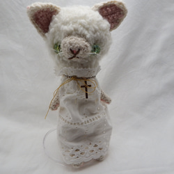【あみぐるみ】White Star Cat 白い猫 スカラップレース【257】 7枚目の画像