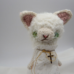 【あみぐるみ】White Star Cat 白い猫 スカラップレース【257】 1枚目の画像