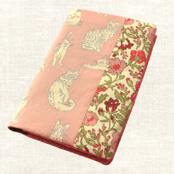 リバティ　ピンク猫と赤い花柄　名刺・カードケース 1枚目の画像