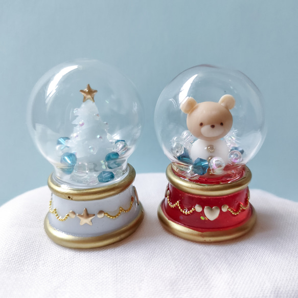 ミニスノードーム クリスマスツリーor雪だるまくまさん ビーズ