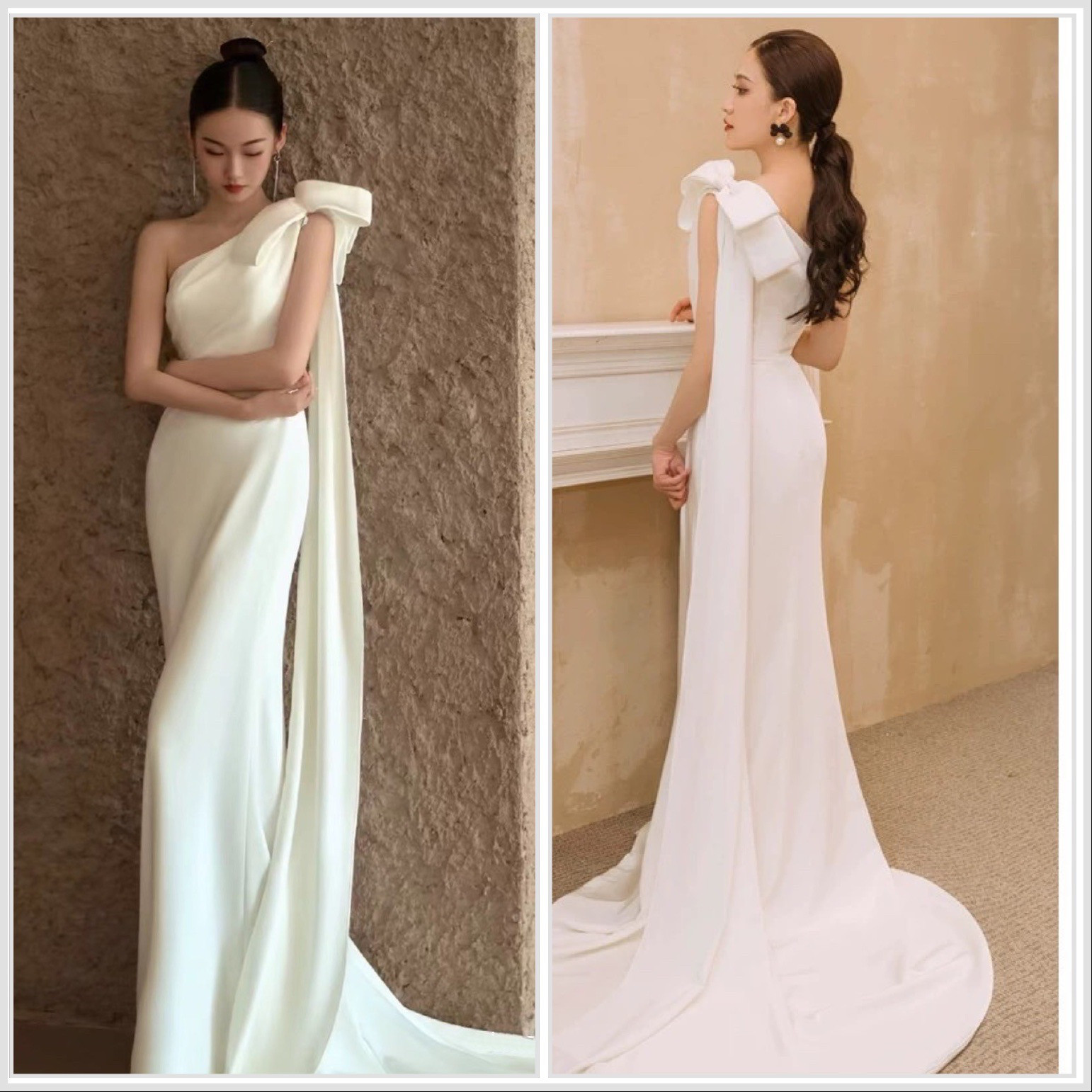 ワンショルダー リボン ノースリーブ ウエディングドレス Ω ドレス 