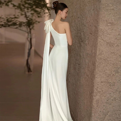 ワンショルダー リボン ノースリーブ  ウエディングドレス 6枚目の画像