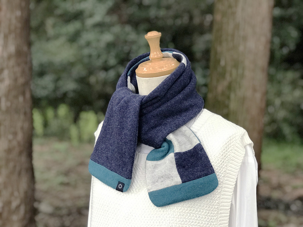 純カシミヤふんわり -ICHIMATSU-マフラー　ネイビー/ターコイズ/ライトグレー