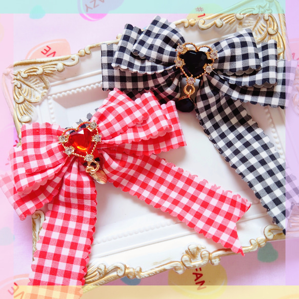 ギンガムチェックのリボンヘアクリップ ヘアクリップ・バナナクリップ ☆Chocolate hunter☆ 通販｜Creema(クリーマ)