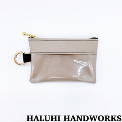 グレージュ クリアポーチ カラビナ付き カードケース 仕切り付き 小物