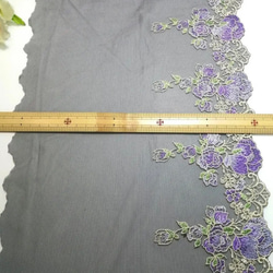 1m パープル　花柄　刺繍　チュールレース　ハンドメイド　生地　手芸　素材　はぎれ　 4枚目の画像
