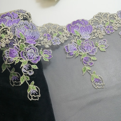 1m パープル　花柄　刺繍　チュールレース　ハンドメイド　生地　手芸　素材　はぎれ　 2枚目の画像