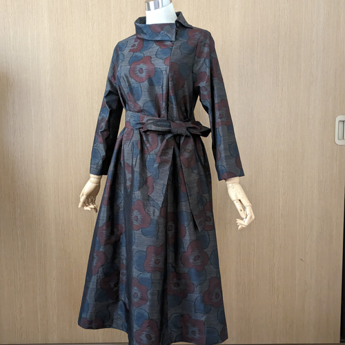 SOLD 着物リメイク ワンピース 大島紬 MーL ワンピース さらあお