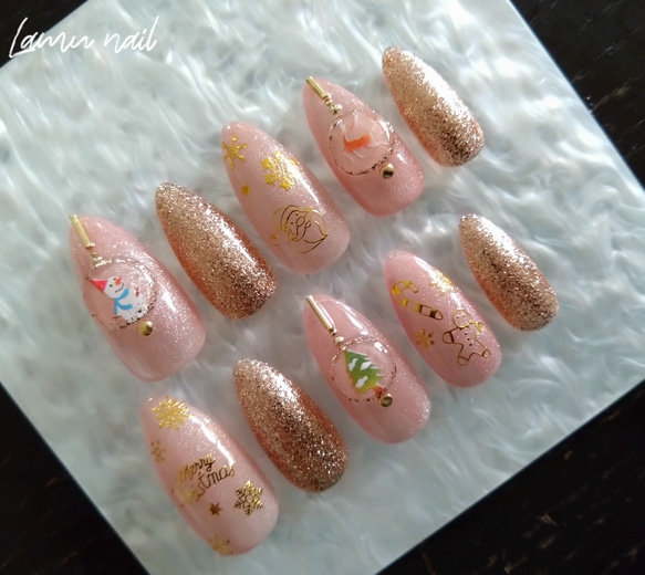 現品】【サイズオーダー】クリスマスネイルチップ ネイルチップ（つけ  