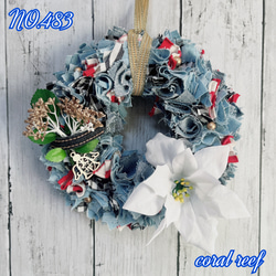 送料無料☆NO.483 デニムリース クリスマスリース ファブリックリース