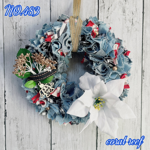 デニムクリスマスリース布リース