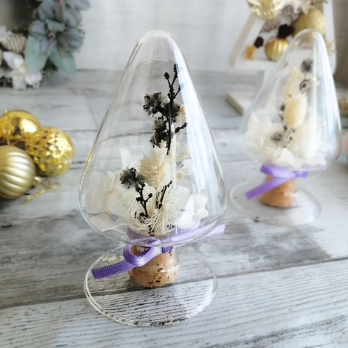 Xmas】ガラスのホワイトクリスマスツリー Xmas ドライフラワー 白