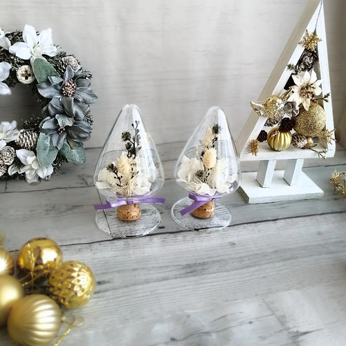 Xmas】ガラスのホワイトクリスマスツリー Xmas ドライフラワー 白