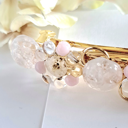 再販】かすみ草とローズクォーツ✨つぶつぶバレッタ バレッタ K.add 