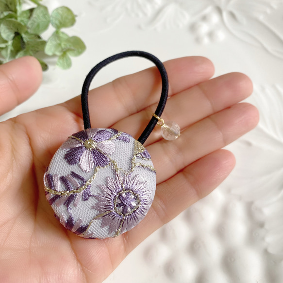 【botanical】インド刺繍テキスタイル　ヘアゴム 4枚目の画像