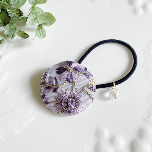 【botanical】インド刺繍テキスタイル　ヘアゴム 3枚目の画像