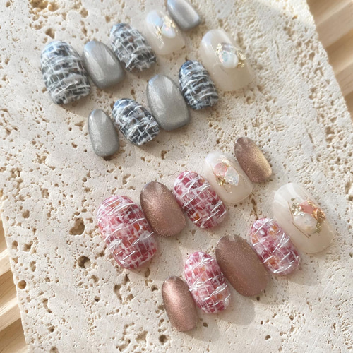 秋冬】ツイード×くすみカラー♡ネイルチップ