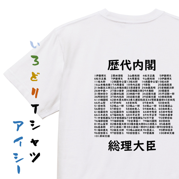 学習系デザインTシャツ【歴代内閣総理大臣】おもしろTシャツ　ネタTシャツ 1枚目の画像