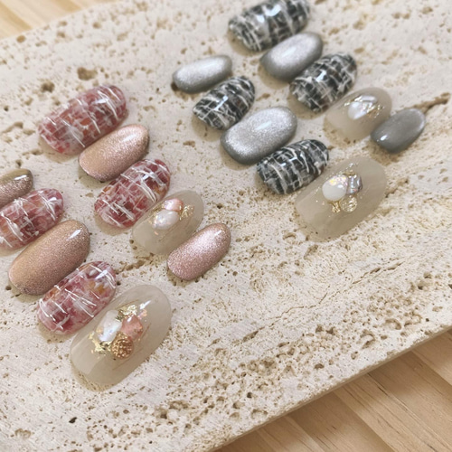 秋冬限定】もこもこツイードネイルチップpink ネイルチップ（つけ爪