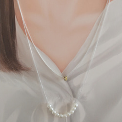 ロングネックレス♡ホワイトパール&ゴールドロンデルの2連ロングネックレス 2枚目の画像