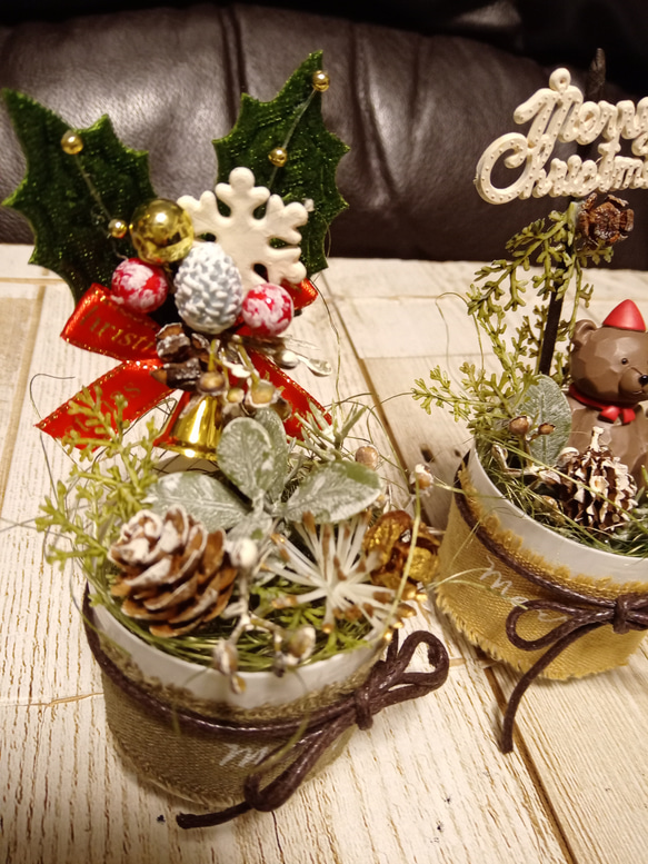 三角帽子のくまさんとミニツリーのクリスマスアレンジカップ３種＾＾ 9枚目の画像