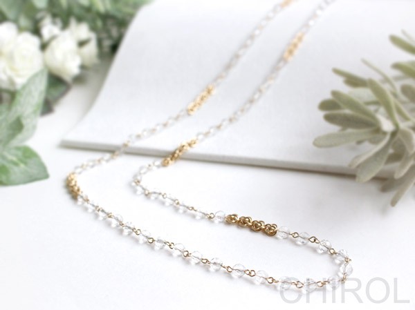 【２way】クォーツ ロングネックレス & メガネチェーン/ 14kgf