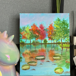 手描き油絵原画-睡蓮の池 1枚目の画像