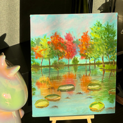 手描き油絵原画-睡蓮の池 4枚目の画像