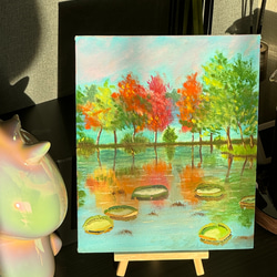 手描き油絵原画-睡蓮の池 3枚目の画像