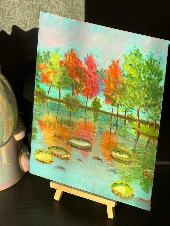 手描き油絵原画-睡蓮の池 2枚目の画像