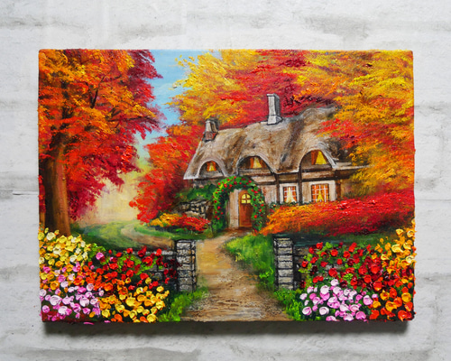 油絵 油彩 油彩画 絵 絵画【おとぎの国の秋】 絵画 HR 通販 16813261