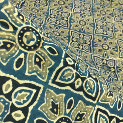 【50cm單位】Ajrak A Blue ① 印度手工塊印花布料棉 第5張的照片