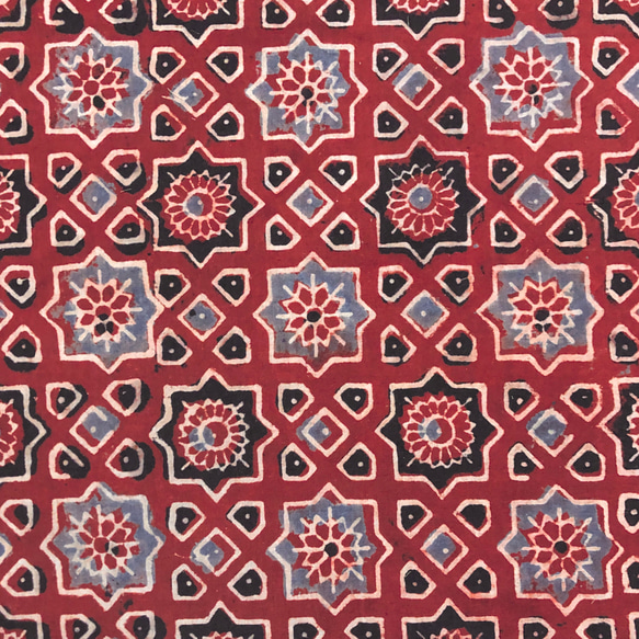 [50公分單位] Ajrak B 紅色印度手工版畫布料棉質 第2張的照片