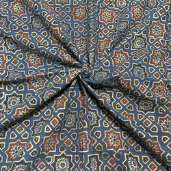 【50cm單位】Ajrak B藍色②印度手工塊印花布料棉 第1張的照片