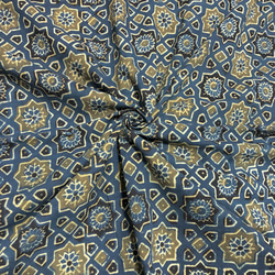 【50cm單位】Ajrak B藍色①印度手工塊印花布料棉 第1張的照片