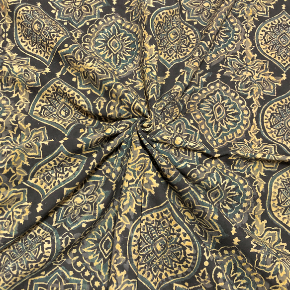 【50cm單位】Ajrak C灰色印度手工版畫布料棉質 第1張的照片