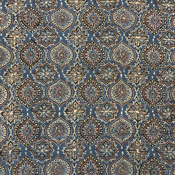 【50cm單位】Ajrak C Blue ② 印度手工塊印花布料棉 第4張的照片