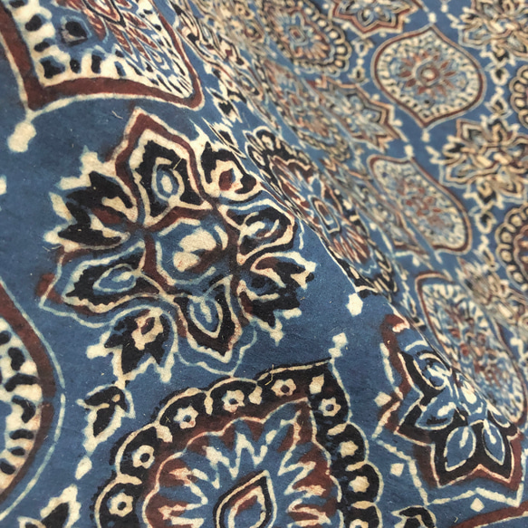 【50cm單位】Ajrak C Blue ② 印度手工塊印花布料棉 第5張的照片